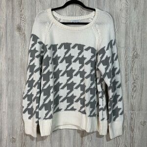 Liz Claiborne White Grey Herringbone Cotton Blend Knit Sweater Size XL